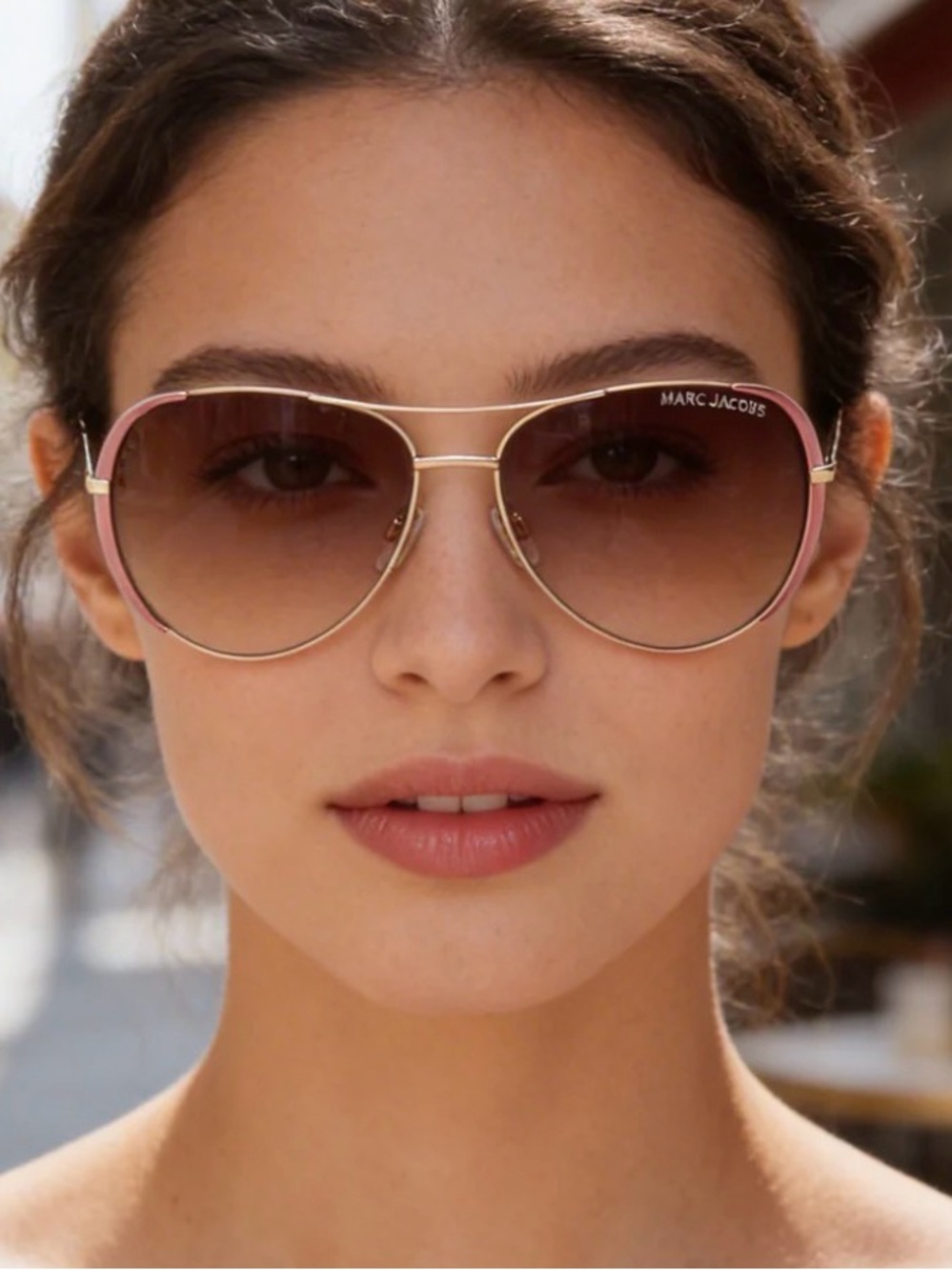 New Marc Jacobs Pink and Gold pink Aviator Sunglasses with Gradient Brown Lenses